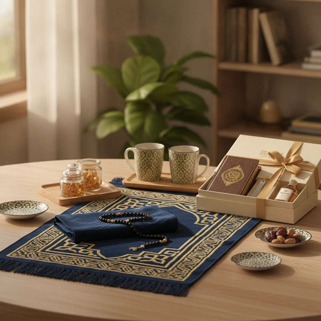 real photo of premium Islamic lifestyle products arranged